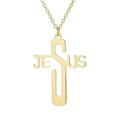 Fako Bijoux - Ketting Met Kruisje Jesus - Stainless Steel - RVS - Staal - Goudkleurig