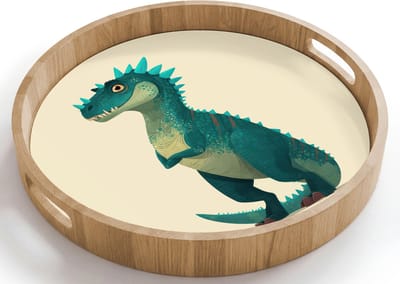 Dienblad rond 40x40 cm - Schootdienblad hout - Dinosaurus - Turquoise - Stekels - Borrelplank rechthoek - Plateau houten dienbladen
