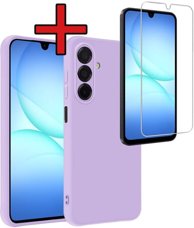 Hoesje - Met Screenprotector - Geschikt voor Samsung Galaxy A17 - Sterk & Shockproof - Telefoon Hoes - Back Cover - Siliconen Case - Telefoonhoes - Lila