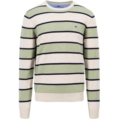Fynch-Hatton Trui O-Neck Stripe Superfine Cotton Light Khaki / male
