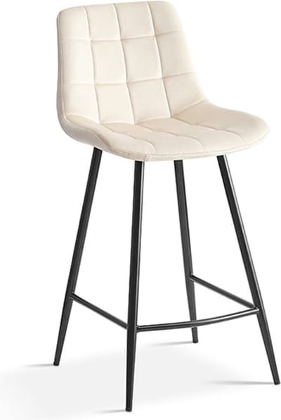 Barkruk Alice Beige - Fluweel - Set van 2 - Geschikt voor kookeiland - Met rugleuning - Zithoogte 65 cm - Zitdiepte 36 cm
