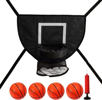 Trampoline basketbal hoepel - Buiten basketbalspel - Actief buitenspelen - Versterkte touwhoeken - 49x36cm bord - Zwart