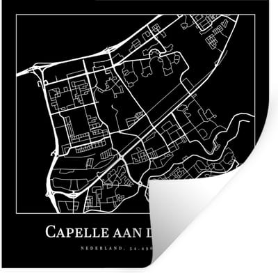 Muurstickers - Sticker Folie - Stadskaart - Plattegrond - Capelle aan den IJssel - Kaart - 100x100 cm - Plakfolie - Muurstickers Kinderkamer - Zelfklevend Behang XXL - Zelfklevend behangpapier - Stickerfolie