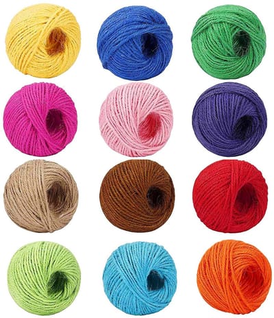 Dailygoods- Jute Touw 2mm - 12 Stuks - Natuurlijk Touw - Decoratief Touw - Hennep Touw - Geschikt voor Fotowanden - Decoratietouw