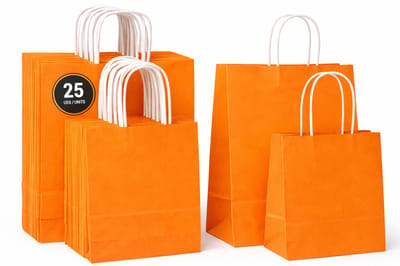50x papieren draagtassen oranje – 2 formaten 18x8x22 cm & 22x10x28 cm – Kraft tasjes papier met handvat