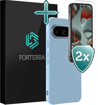 Hoesje Met 2x Screenprotector - Geschikt voor Google Pixel 9 - Sterk & Shockproof - Telefoon Hoes - Back Cover - Siliconen Case - Lichtblauw