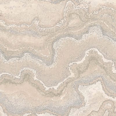Grafisch behang Profhome 396596-GU vliesbehang hardvinyl warmdruk in reliëf gestructureerd in marmerlook en metallic effect beige crèmewit zilver 5,33 m2