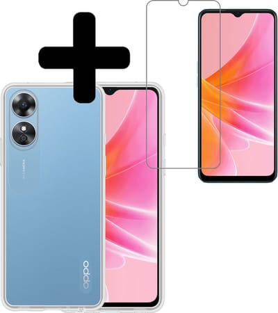 Hoesje - Met Screenprotector - Geschikt voor OPPO A17 - Sterk & Shockproof - Back Cover - Siliconen Case - Telefoon Hoes - Telefoonhoesjes - Transparant