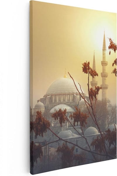 Artaza Canvas Schilderij Islamitische Wanddecoratie - 20x30 cm - Klein - Muurdecoratie Moskee - Schilderijen Op Canvas Skyline - Zonsondergang