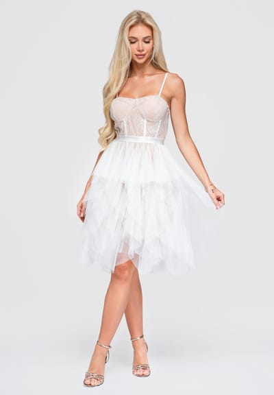 LARICA Jurk - Rits - Gebloemd - Galajurk white/nude S