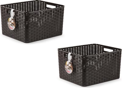Plasticforte Opbergmand - 6x - Kastmand - rotan kunststof - donkerbruin - 28 Liter - 34 x 40 x 23 cm