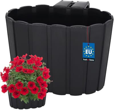 KOTARBAU® Bloembak voor Balkon met Houder - Balkon Plantenbak 20x14x13 cm Balkonbak - Balkonbloembak met Beugel - Kunststof Balkonbak - Plantenbak Buiten - Antraciet