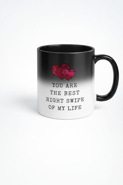 Magische Mok 'Best Right Swipe' met Geometrische Harten | Romantisch Liefdesgeschenk Thermo Mok
