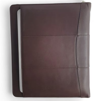 Parijs Leren Schrijfmap - Conferentiemap - Documentenmap A4 - Tablethoes & Laptopsleeve - Uitneembare Ringband - Donker Bruin