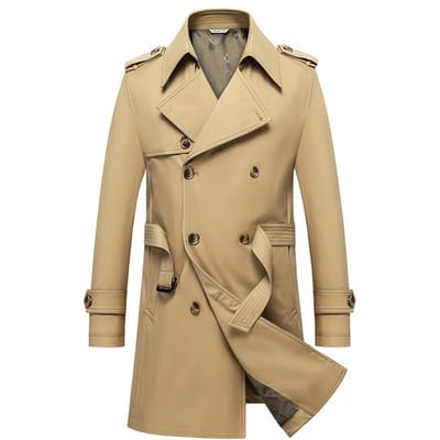 Windbreaker Heren Lente en Herfst Heren Mid-Lengte Double-breasted Windbreaker Heren Gestructureerde Stof Windbreaker Topjas Herenkleding M beige