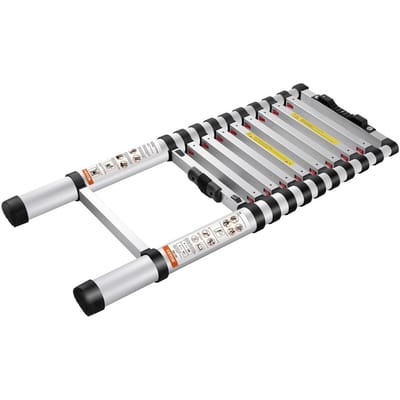 Échelle Télescopique, 3,2 Mètres Aluminium Rétraction à Bouton Unique Échelle d'Extension Pliable, Capacité 170 kg avec Pieds Antidérapants, Portable Polyvalente