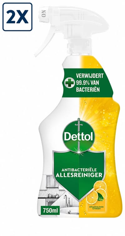 2 x Dettol - Allesreiniger - Spray - Sprankelende Citroen - Perfecte Hygiëne - 750ml