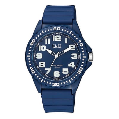 Q&Q VS16J009Y - Horloge - Sport - Analoog - Unisex - Plastic band - Rond - Cijfers - Kunststof - Donkerblauw - Wit - Lichtgroen - 10 ATM