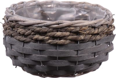 Bloempot/plantenbak handgemaakt riet/rotan grijs 26 x 15 cm - plantenpotten