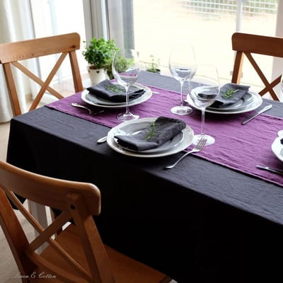 Tafelkleed - Linnen doek - Eettafel decoratie - Voorgewassen linnen - 137 x 140 cm - Zwart