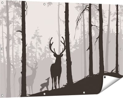 Gards Tuinposter Herten in het Bos - Silhouet - 120x80 cm - Tuindoek - Tuindecoratie - Wanddecoratie buiten - Tuinschilderij