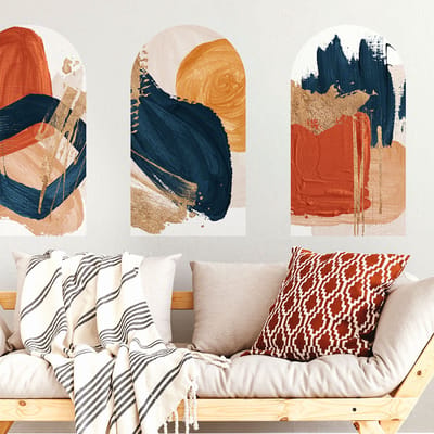 Vooraf gelijmd vliesbehang met gigantische muurschilderingen - ABSTRACTE RODE EN BLAUWE BOGEN - 60x90cm