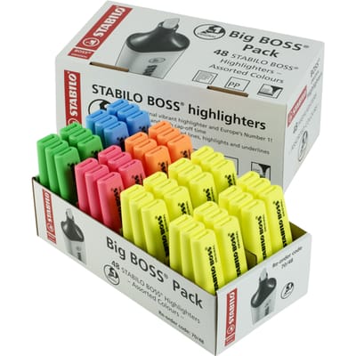 STABILO BOSS ORIGINAL - Markeerstift - Geel, Oranje, Roze, Groen & Blauw - Schoolverpakking Met 48 Stuks