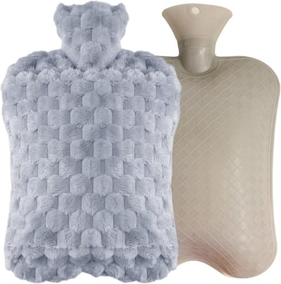 Kruik met hoes 2 liter - warmwaterkruik - 7 uur warmte - Hoogwaardige PVC-explosieveilige binnenvoering - zachte pluche kruikhoes - Warmte toepassen om pijn te verlichten - handen en voeten verwarmen - het bed verwarmen - 20*31cm - grijs