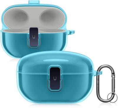 kwmobile hoes geschikt voor Sony WF-1000XM5 - Hardcover beschermhoes in transparant / blauw - Voor oordopjes