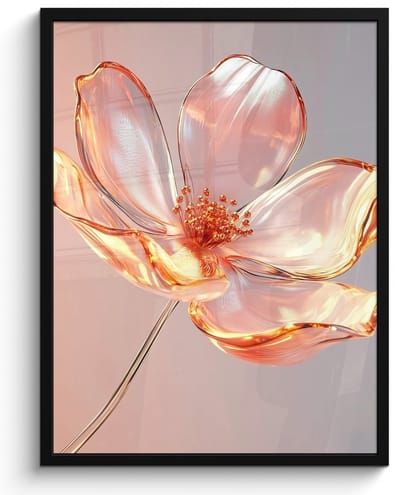 Poster in lijst - Fotolijst 50x70 cm - Posters - Glazen - Bloem - Roze - Posterlijst zwart - Decoratie - Wanddecoratie woonkamer - Muurdecoratie slaapkamer