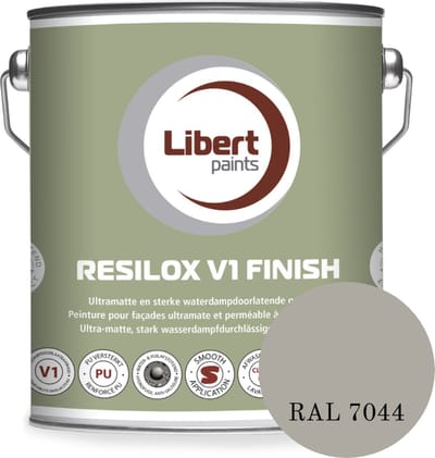 Libert Resilox V1 Finish – Ultramatte Siloxaan Gevelverf – Waterdampdoorlatend & Waterafstotend – Zijdegrijs RAL 7044 – 2,5L