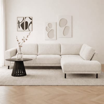 Dimehouse Moderne 3-zits Hoekbank Rechts Beige Stof Aniko met Lounger 240x197x78 cm - Stof - Modern - 240 x 197 x 93 cm