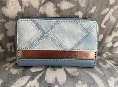 Portemonnee kunstleer jeans look - blauw - met rits en vele vakjes