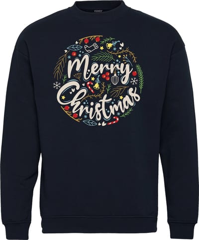 Kersttrui Rond Merry Christmas | Foute Kersttrui Dames Heren | Kerstcadeau | Kerstpakket | Navy | maat XS