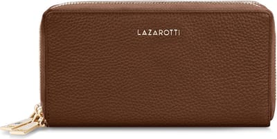 Lazarotti portemonnee Bologna Leather Double Zip Around Wallet Brown bruine