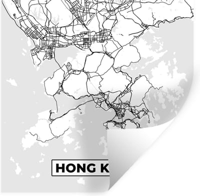 Muurstickers - Sticker Folie - Hong Kong - Stadskaart - Zwart Wit - Plattegrond - Kaart - 100x100 cm - Plakfolie - Muurstickers Kinderkamer - Zelfklevend Behang XXL - Zelfklevend behangpapier - Stickerfolie