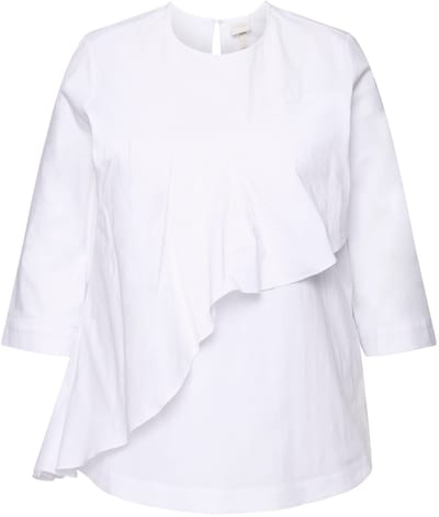 Ulla Popken - Dames - Blouse volants A-lijn ronde hals 3/4-mouwen - Off-white - Maat 46+