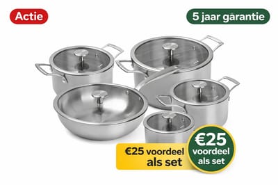 Remoska Proxima Pannenset 10-delig – RVS – 1,5L / 2L / 3L / 5L + Wokpan 28 cm – met glazen deksels – geschikt voor inductie