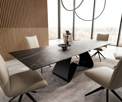 Eetkamertafel Edge keramiek Laminam®Noir Desir bruin 200-300x100 W-frame zwart uitschuifbaar