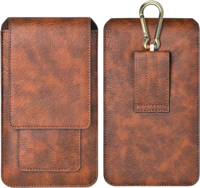 Retro PU Lederen Telefoon Heuptas - Telefoontasje voor Heren en Dames – Grote Capaciteit Taille Tas voor 2 Smartphones, Met Metalen Clip en Kaartvak - Bruin