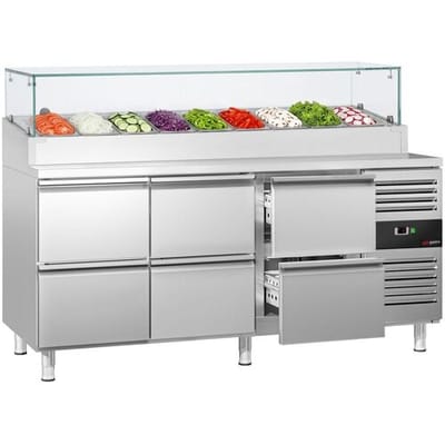 GGM Gastro Zubereitungstisch PREMIUM - 1795mm - 6 Schubladen - mit Glasaufsatz - für 9x GN 1/3