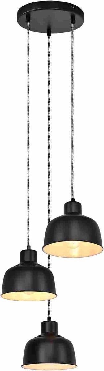 Glitzerlife - Hanglampen - 3xE27 - Industrieel Vintage hanglamp - Metalen kap - Ø17,8cm Ronde schijf - Zwart - Hanglamp eetkamer woonkamer keuken