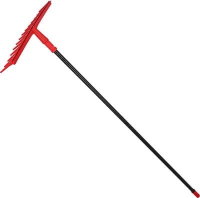 KOTARBAU® Bladhark, Tuinhark, Kunststof Bladhark, 54 cm, 14 Tanden, met Aluminium Steel, Extra-Click Systeem, Lichtgewicht Hark, Ergonomisch Ontwerp, Bladbezem voor Tuin, Rood & Zwart
