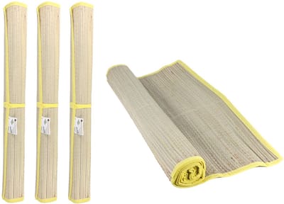 Benson Strandmat - 3x - riet - geel - 60 x 180 cm - zonmat / buitenmat