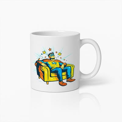 Lui Superheld Mok 330ml – Grappige Koffiebeker met Relaxte Held Illustratie – Perfect Cadeau voor Superpapa’s & Bankhelden