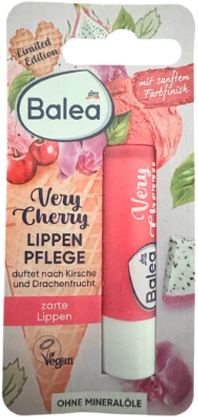 Balea Lippenbalsem Very Cherry | 1x 4,8g - Kersen & Drakenfruitgeur - Zacht Roze Kleurafwerking | Limited Edition Zomer 2026