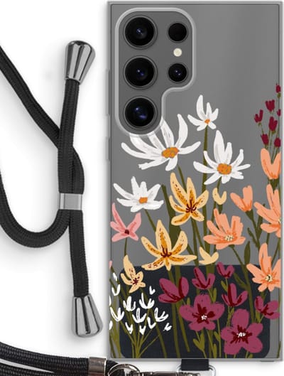 Case Company® - Hoesje met koord geschikt voor Samsung Galaxy S24 Ultra hoesje met Koord - Painted wildflowers - Telefoonhoesje met Zwart Koord - Bescherming aan alle Kanten en Over de Schermrand