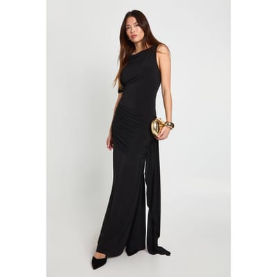 boohoo Dames Asymmetrische Maxi Jurk met Trim Details | Black | Maat: 8
