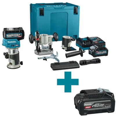 Makita RT001GM206 Accu Boven- en kantenfrees + geleiderail adapter XGT 40V Max 4.0Ah in Mbox