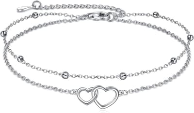 925 Sterling Zilveren Enkelband met Madeliefje, Boze Oog, Vlinder en Zonnebloem - Dubbele Ketting Sieraden voor Vrouwen en Meisjes